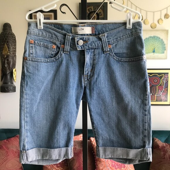 Levi's Pants - LEVI'S size 8 Stretch Denim 542 Low Rise Cuffed Jean Shorts Y2K